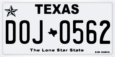 TX license plate DOJ0562