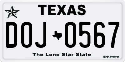 TX license plate DOJ0567