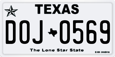 TX license plate DOJ0569