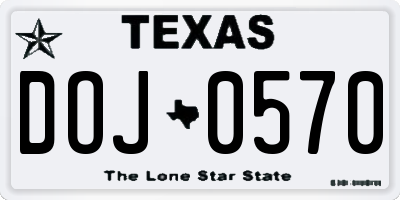 TX license plate DOJ0570