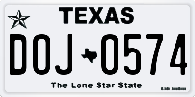 TX license plate DOJ0574