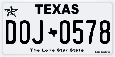 TX license plate DOJ0578