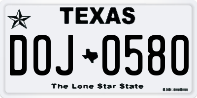 TX license plate DOJ0580