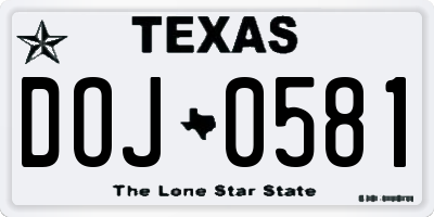 TX license plate DOJ0581