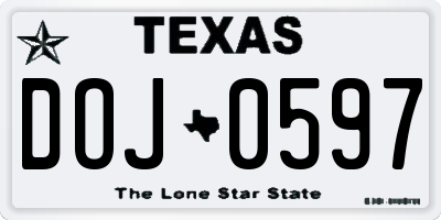 TX license plate DOJ0597