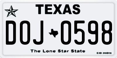 TX license plate DOJ0598