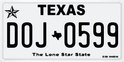 TX license plate DOJ0599