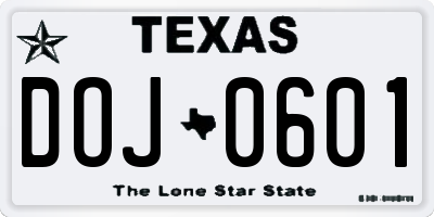 TX license plate DOJ0601