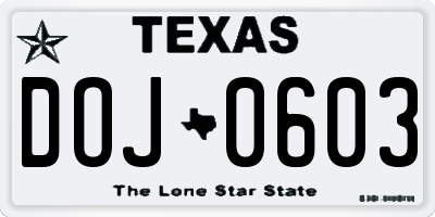 TX license plate DOJ0603
