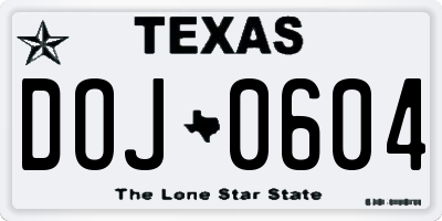 TX license plate DOJ0604
