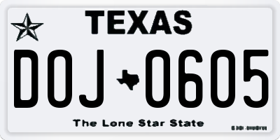 TX license plate DOJ0605