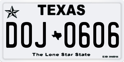 TX license plate DOJ0606