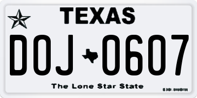 TX license plate DOJ0607