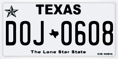 TX license plate DOJ0608