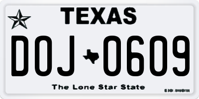 TX license plate DOJ0609
