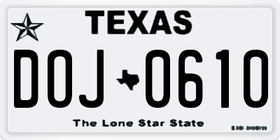 TX license plate DOJ0610