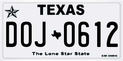 TX license plate DOJ0612