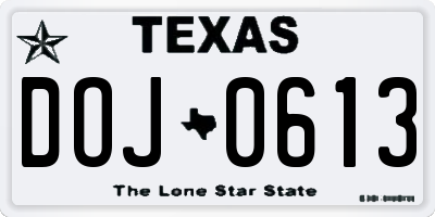 TX license plate DOJ0613