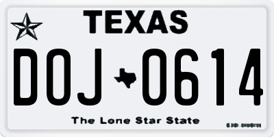 TX license plate DOJ0614