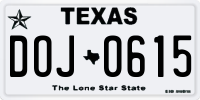 TX license plate DOJ0615