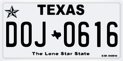 TX license plate DOJ0616