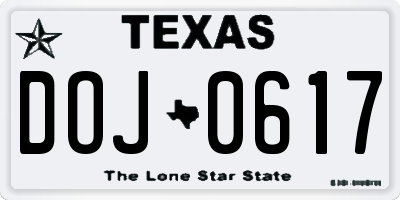 TX license plate DOJ0617
