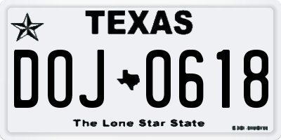 TX license plate DOJ0618