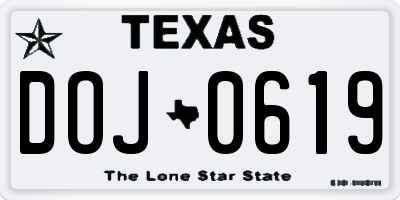 TX license plate DOJ0619