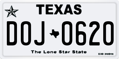 TX license plate DOJ0620