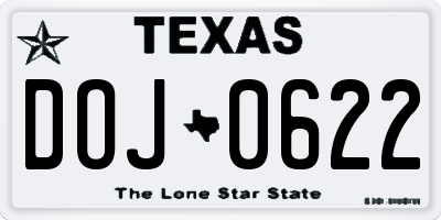 TX license plate DOJ0622