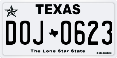 TX license plate DOJ0623