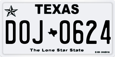 TX license plate DOJ0624