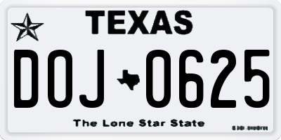 TX license plate DOJ0625