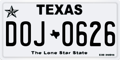 TX license plate DOJ0626