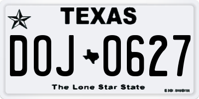 TX license plate DOJ0627