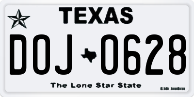 TX license plate DOJ0628