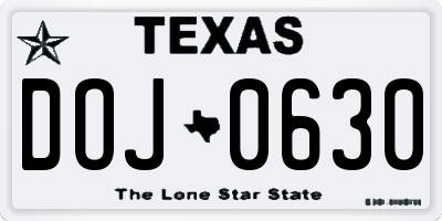 TX license plate DOJ0630