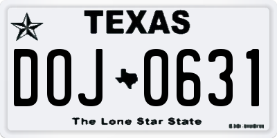 TX license plate DOJ0631