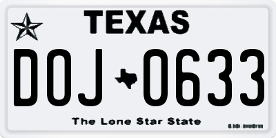 TX license plate DOJ0633