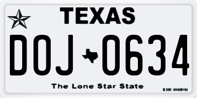 TX license plate DOJ0634