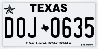 TX license plate DOJ0635