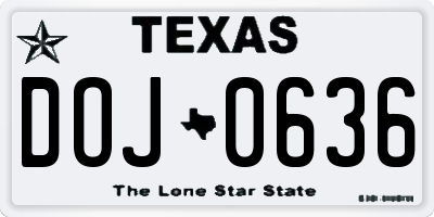 TX license plate DOJ0636
