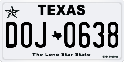 TX license plate DOJ0638