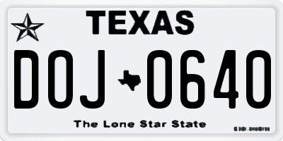 TX license plate DOJ0640