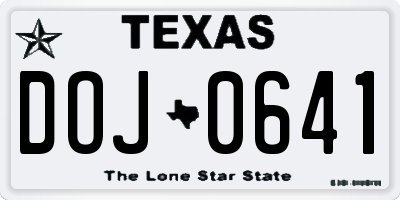 TX license plate DOJ0641