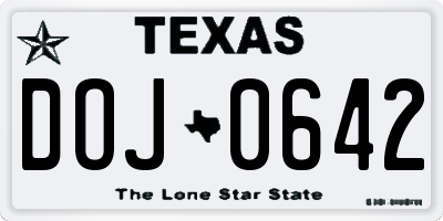 TX license plate DOJ0642