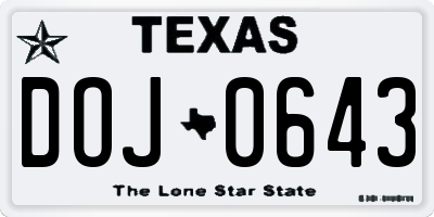 TX license plate DOJ0643