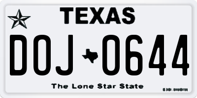 TX license plate DOJ0644