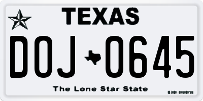 TX license plate DOJ0645