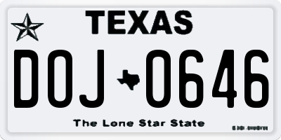 TX license plate DOJ0646
